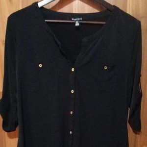 Black Button-up Blouse with Half Sleeves